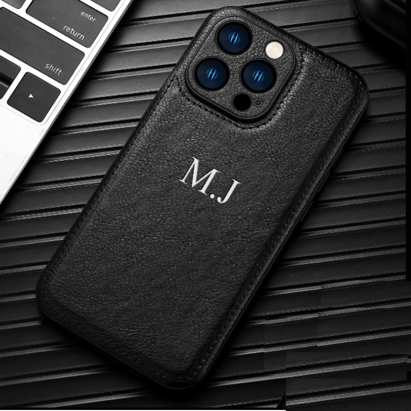 クラシックレザー 名入れ iPhoneケース｜4色 シルバー中央3D刻印対応