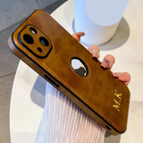大人カッコいいクラシックレザー  名入れ 文字入れ 5色 iPhone用ケース(:シルバー:下部3D刻印)