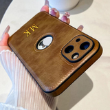 大人カッコいいクラシックレザー  名入れ 文字入れ 5色 iPhone用ケース(:シルバー:下部3D刻印)