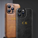 大人カッコいい クラシックレザー iPhone用ケース|「名入れ・文字入れ対応」4色展開 (ゴールド中央3D刻印)