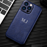 大人カッコいい クラシックレザー iPhone用ケース|「名入れ・文字入れ対応」5色展開 (シルバー中央3D刻印)