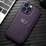 大人カッコいい クラシックレザー iPhone用ケース|「名入れ・文字入れ対応」5色展開 (シルバー中央3D刻印)