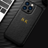大人カッコいい クラシックレザー iPhone用ケース|「名入れ・文字入れ対応」4色展開 (ゴールド中央3D刻印)