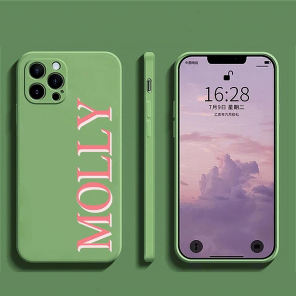 高品質Soft Liquid Silicone 名入れ カスタマイズ オーダーメイド Green系4色 iPhone用ケース
