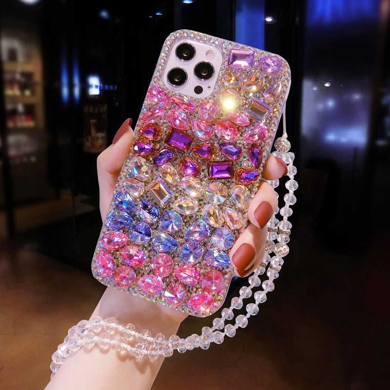 iPhone15用ケース登場❣ カラフルダイヤモンド ピンク 輝くクリスタル