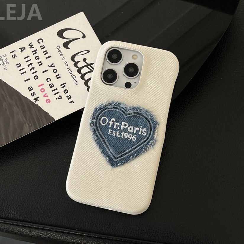 キュートなデニムのハート形刺繍が施されたファブリック 4色 iPhone用ケース – Magnolia Trend Store