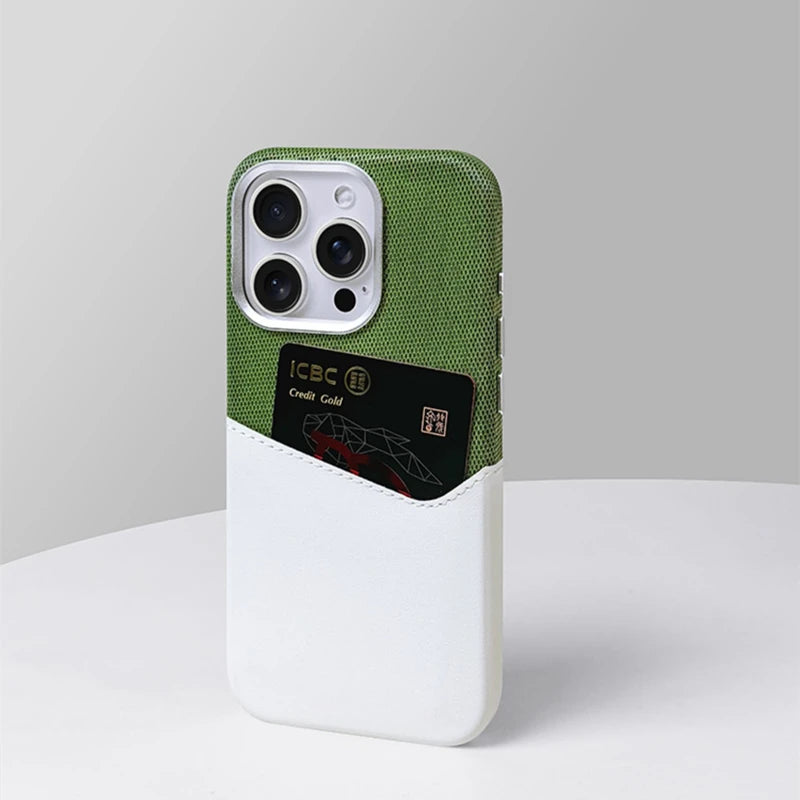 バイカラー フラックスレザーポケット付き ワイヤレス充電可 5色