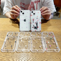 ラブハート背面カードホルダー付き クリア4色iPhone用ケース