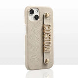 リアルレザー輝くストーンでオリジナル カスタム 名前 文字入れ iPhone用ケース(13シリーズ~)
