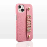 リアルレザー輝くストーンでオリジナル カスタム 名前 文字入れ iPhone用ケース(13シリーズ~)
