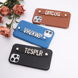 リアルレザー輝くストーンでオリジナル カスタム 名前 文字入れ iPhone用ケース(13シリーズ~)