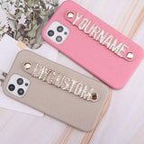 リアルレザー輝くストーンでオリジナル カスタム 名前 文字入れ iPhone用ケース(13シリーズ~)