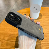 大人カッコいい 名入れ イニシャル入れ ナンバー入れ可 柔らかラムスキン( lambskin Leather) 5色 iPhone用ケース(ゴールド：下部3D刻印)