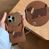 可愛いワンちゃん カードポケット付き クロースバディー 3色 iPhone用ケース