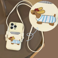 可愛いワンちゃん カードポケット付き クロースバディー 3色 iPhone用ケース