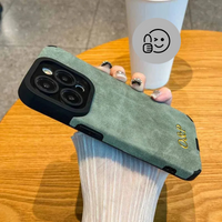 大人カッコいい 名入れ イニシャル入れ ナンバー入れ可 柔らかラムスキン( lambskin Leather) 5色 iPhone用ケース(ゴールド：下部3D刻印)
