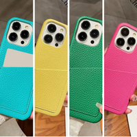 POPな色が可愛い カードホルダー付きイニシャルでカスタム 上質革の４色iPhone用ケース