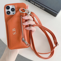 Zipper Wallet形 イニシャル入れ クロースバディーパステルカラー4色 iPhone用ケース