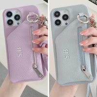 Zipper Wallet形 イニシャル入れ クロースバディーパステルカラー4色 iPhone用ケース