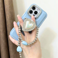 Koreanスタイル ラグジュアリーメタルラブ ハート型ブレスレットシェル クロスボディストラップ付きiPhone用ケース