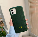 《17～14シリーズ》カードホルダー付きイニシャルでカスタム 上質革の6色iPhone用ケース