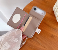 便利な ウォレット型 ミラー カードホルダー クロスボディストラップ付きケース ４色 iPhone用ケース