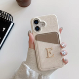 New❣メタル文字で イニシャル入れ オーダーメイド ツートンカラー カードポケット付き 5色 iPhone用ケース