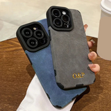 大人カッコいい 名入れ イニシャル入れ ナンバー入れ可 柔らかラムスキン( lambskin Leather) 5色 iPhone用ケース(ゴールド：下部3D刻印)
