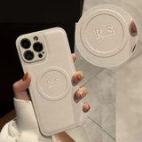 Magsafe機能付き 高品質レザー カスタム文字 刻印可 オーダーメイド 3色 iPhone用ケース(Coloress：中央3D刻印）