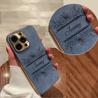 花柄に包んで 大人カッコいい 名入れ 文字入れ 柔らかラムスキン( lambskin Leather) 4色 iPhone用ケース