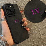 大人カッコいい 名入れ イニシャル入れ ナンバー入れ可 柔らかラムスキン( lambskin Leather) 4タイプ iPhone用ケース(中央3D刻印)