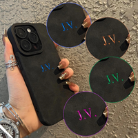 大人カッコいい 名入れ イニシャル入れ ナンバー入れ可 柔らかラムスキン( lambskin Leather) 4タイプ iPhone用ケース(中央3D刻印)