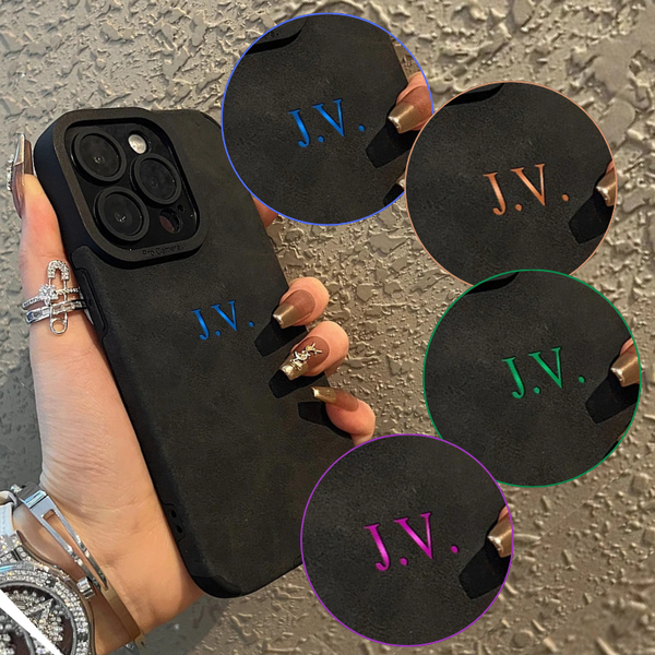 大人カッコいい 名入れ イニシャル入れ ナンバー入れ可 柔らかラムスキン( lambskin Leather) 4タイプ iPhone用ケース(中央3D刻印)