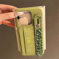 クロコダイルテクスチャー イニシャル入れ 名入れ カードホルダー おしゃれストラップ付き5色 iPhone用ケース