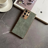 大人カッコいい 名入れ 文字入れ 柔らかラムスキン( lambskin Leather) 4色 Samsung Galaxy用ケース(Colorless：中央3D刻印）