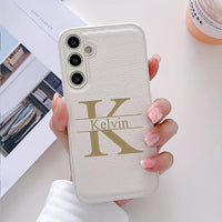 高品質レザー 大人カッコいい 大文字イニシャル 名入れ 文字入れ 4色 Samsung Galaxy用ケース(Colorless：3D刻印）