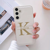 高品質レザー 大人カッコいい 大文字イニシャル 名入れ 文字入れ 4色 Samsung Galaxy用ケース(Colorless：3D刻印）