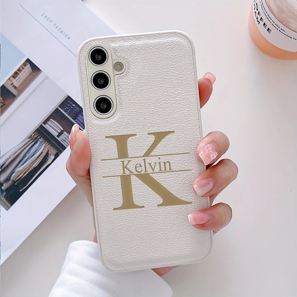 高品質レザー 大人カッコいい 大文字イニシャル 名入れ 文字入れ 4色 Samsung Galaxy用ケース(Colorless：3D刻印）