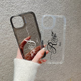 大人カッコイイ Rose パターン 筆記体で 名前をオリジナル カスタム文字入れ ２色 iPhone用ケース
