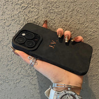 大人カッコいい 名入れ イニシャル入れ ナンバー入れ可 柔らかラムスキン( lambskin Leather) 4タイプ iPhone用ケース(中央3D刻印)