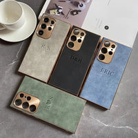 大人カッコいい 名入れ 文字入れ 柔らかラムスキン( lambskin Leather) 4色 Samsung Galaxy用ケース(Colorless：中央3D刻印）