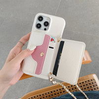 ツートンカラー メタルチェーン付き Small Mirror Card Holder ウォレット型 4色iPhone様ケース