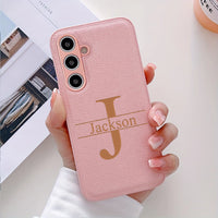 高品質レザー 大人カッコいい 大文字イニシャル 名入れ 文字入れ 4色 Samsung Galaxy用ケース(Colorless：3D刻印）