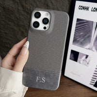 Magsafe機能付き 高品質フェイクレザー カスタム文字 Silver 刻印可 オーダーメイド ４色 iPhone用ケース