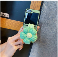 ファブリックの可愛いお花を手首にかけて リストバンド ホールダー付き レザーケース Samsung Galaxy Z Flip用ケース