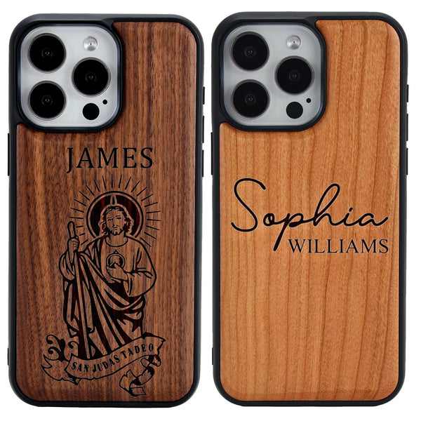 レーザー刻印で ロゴ・写真・ 名入れ可 木製 ウッドケース ワイヤレス充電可 3色 iPhone用ケース