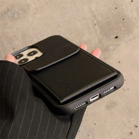 カーバありのカードホルダー付きイニシャルでカスタム 上質革の5色iPhone用ケース