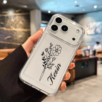 カスタム名 誕生花 好きな月の花柄 入り ロマンチックな贈り物 2色 iPhone用ケース