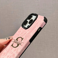 可愛いピンク レオパード柄 大人カッコいい 大文字イニシャル 名入れ 文字入れ iPhone用ケース