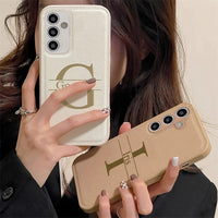 高品質レザー 大人カッコいい 大文字イニシャル 名入れ 文字入れ 4色 Samsung Galaxy用ケース(Colorless：3D刻印）